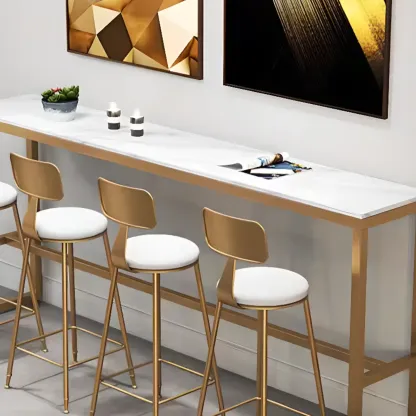 Elegant Faux Marble Bar Table Set with Upholstered Chairs Image - 5