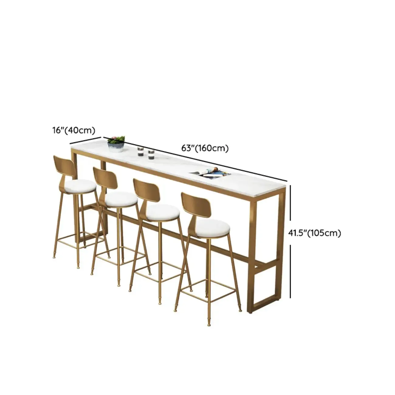 Elegant Faux Marble Bar Table Set with Upholstered Chairs Image - 12