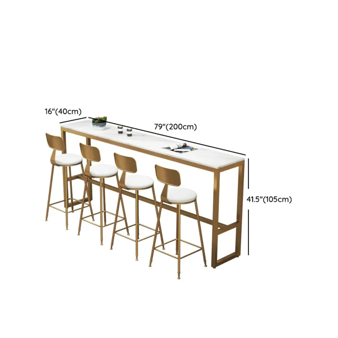 Elegant Faux Marble Bar Table Set with Upholstered Chairs Image - 14