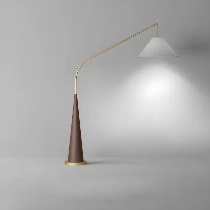 Wood Color Oriental Arc Floor Lamp with Pleated Fabric Shade Image - 2