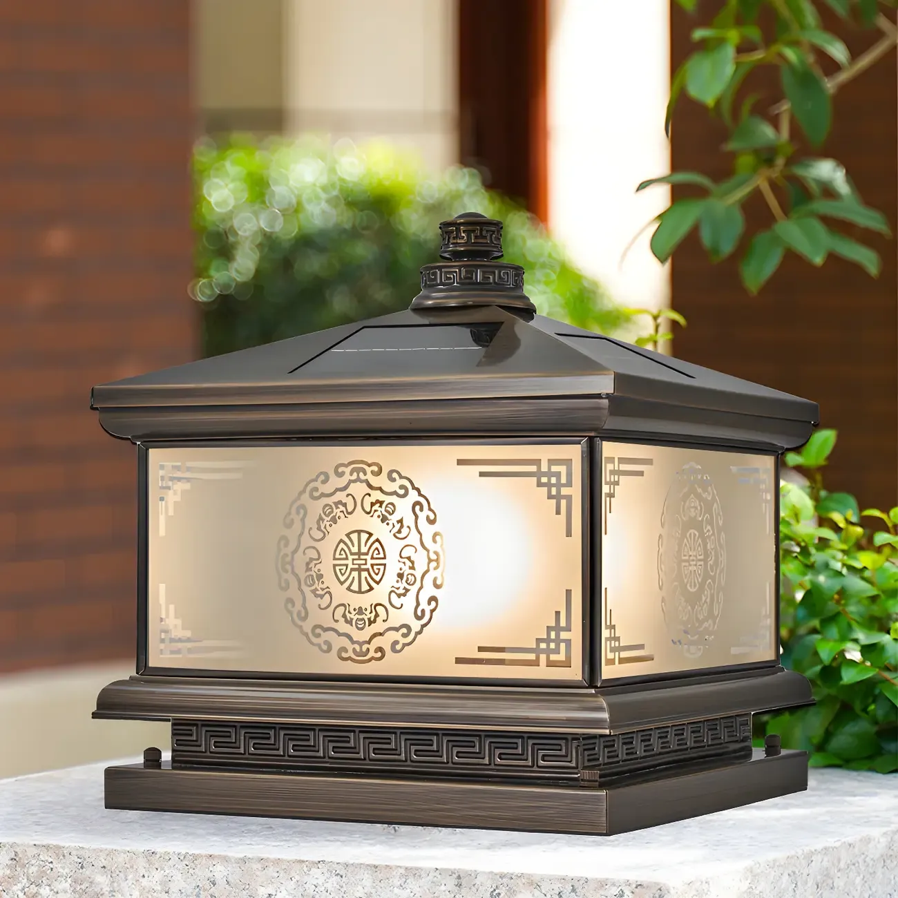 Rectangle Shape Metal Solar Pillar Lamp Modern 1 Light Outdoor Waterproof Light Image - 1