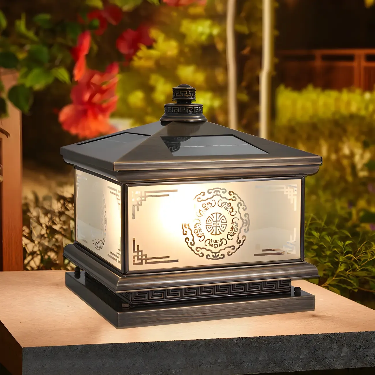 Rectangle Shape Metal Solar Pillar Lamp Modern 1 Light Outdoor Waterproof Light Image - 2