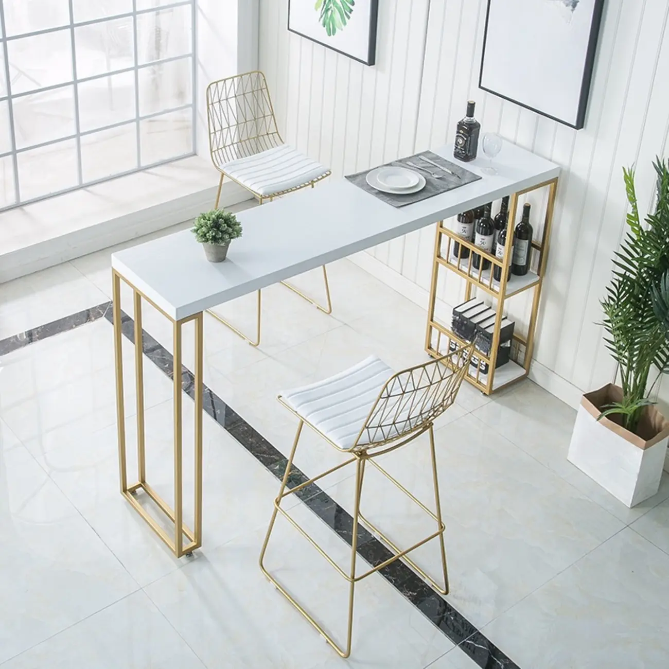 Modern White Bar Set with Gold Accents for Home Bars Image - 1 | homeyfad