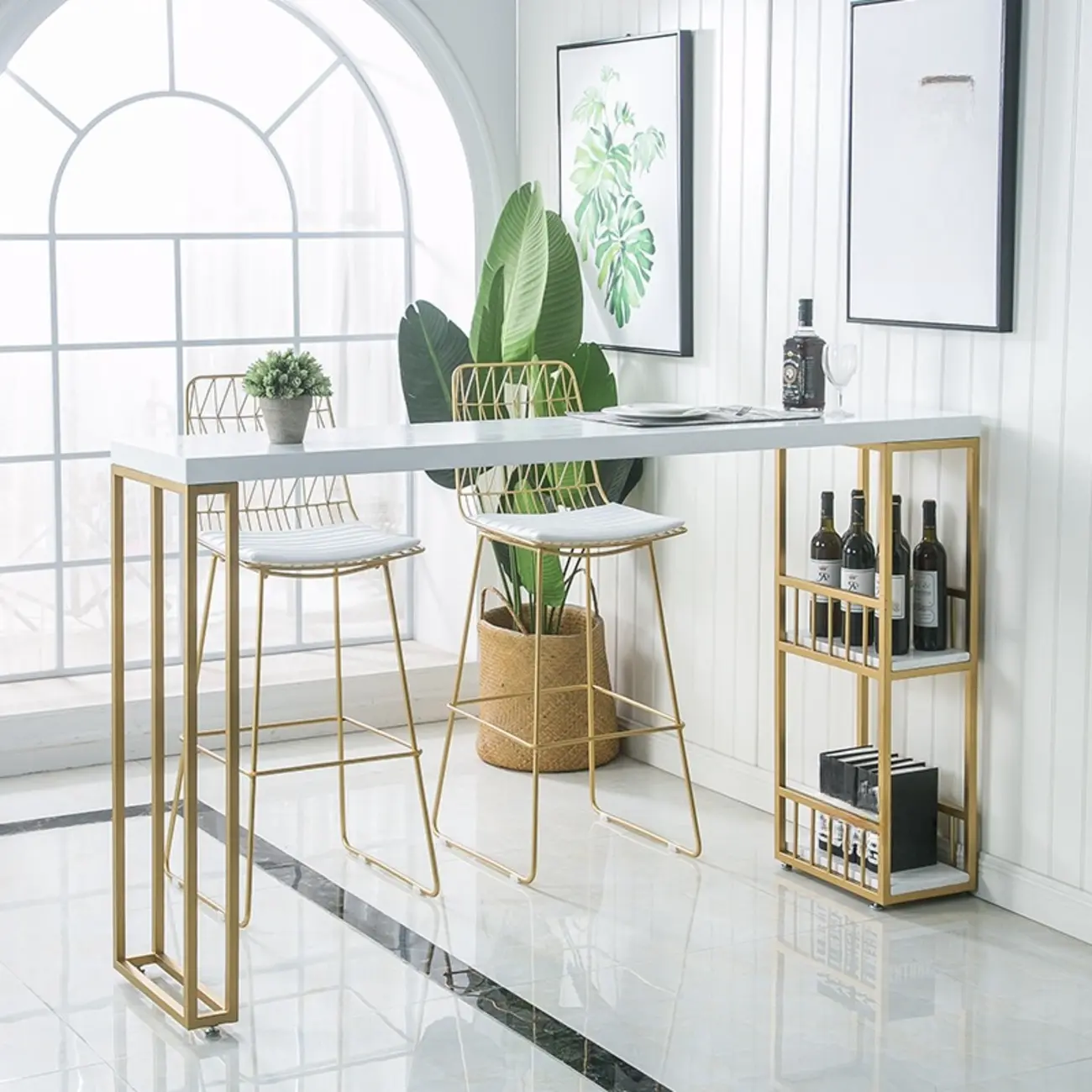Modern White Bar Set with Gold Accents for Home Bars Image - 2 | homeyfad