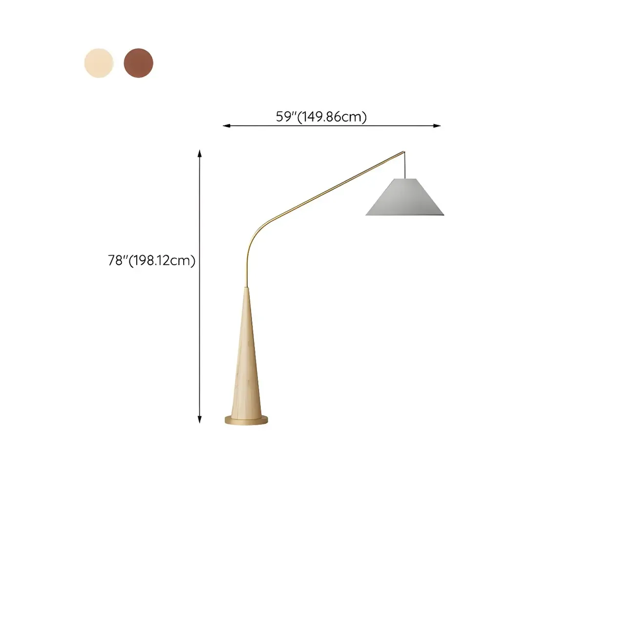 Wood Color Oriental Arc Floor Lamp with Pleated Fabric Shade #size