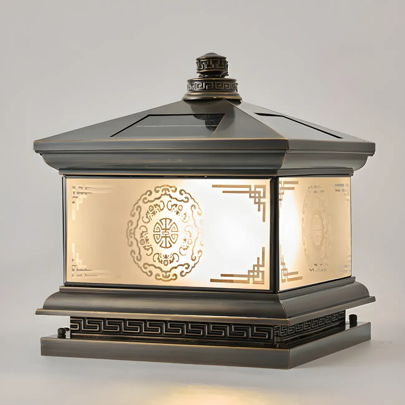 Rectangle Shape Metal Solar Pillar Lamp Modern 1 Light Outdoor Waterproof Light Image - 9