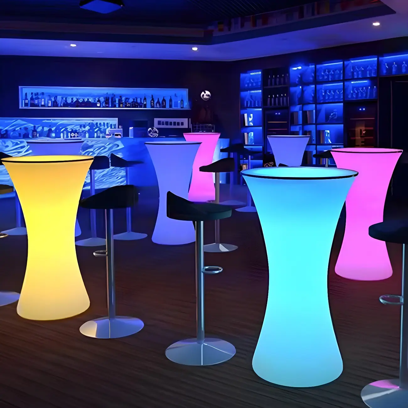Illuminated Modern White Home Bar Set with LED Glow Seats Image - 1 | homeyfad