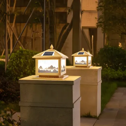 Contemporary LED Pillar Light Household Solar Lighting Fixture for Garden Image - 3