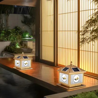 Contemporary LED Pillar Light Household Solar Lighting Fixture for Garden Image - 4