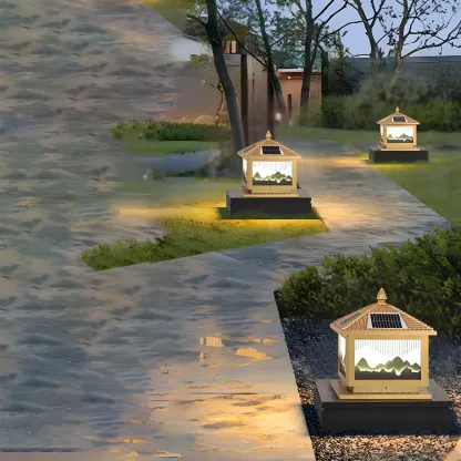 Contemporary LED Pillar Light Household Solar Lighting Fixture for Garden Image - 14