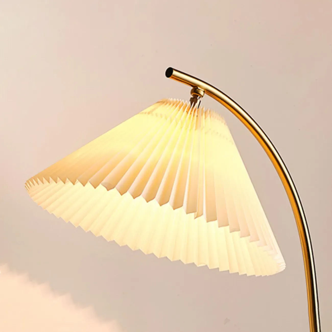 Wood Color Fabric Shade Modern Floor Lamp with Tripod Shelf Image - 7