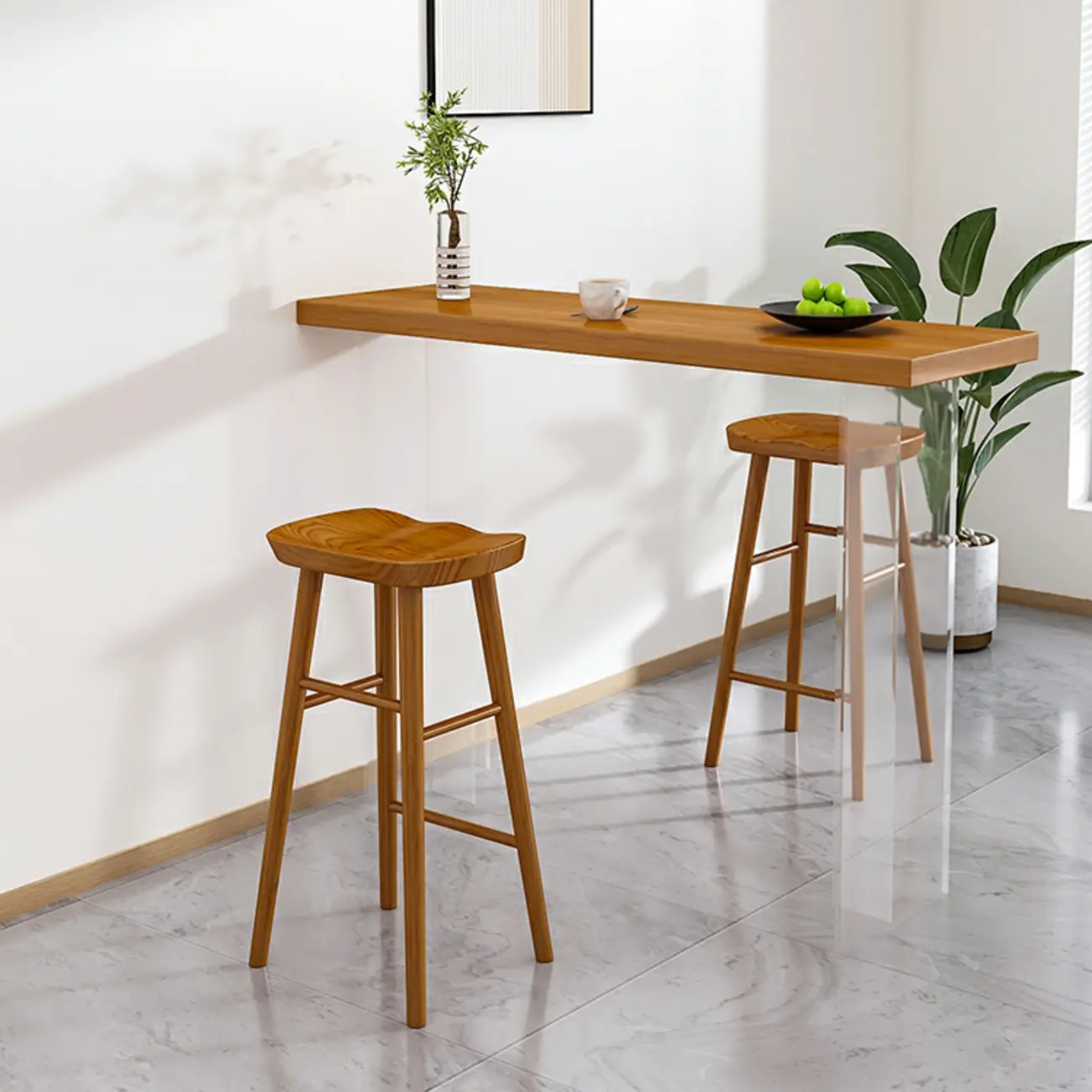 Modern Brown Bar Set with Wood Seating and Footrest Image - 3 | homeyfad