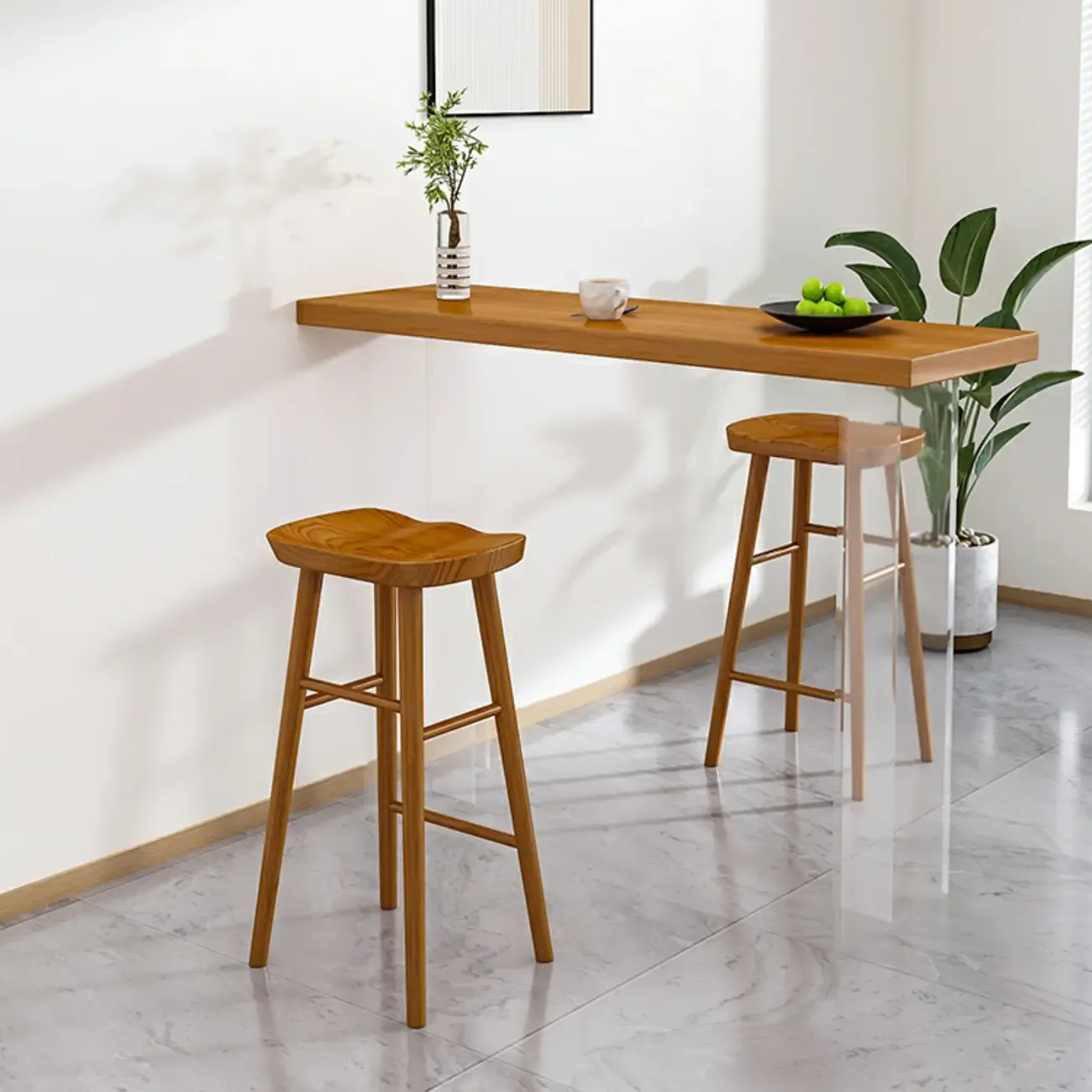 Modern Brown Bar Set with Wood Seating and Footrest Image - 3