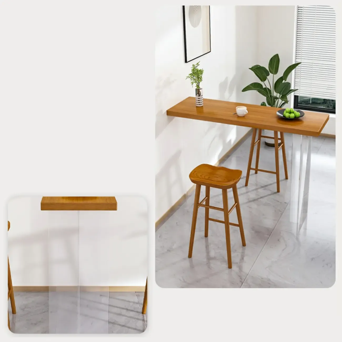 Modern Brown Bar Set with Wood Seating and Footrest Image - 5