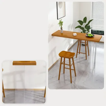 Modern Brown Bar Set with Wood Seating and Footrest Image - 5