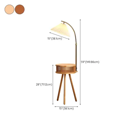 Wood Color Fabric Shade Modern Floor Lamp with Tripod Shelf #size