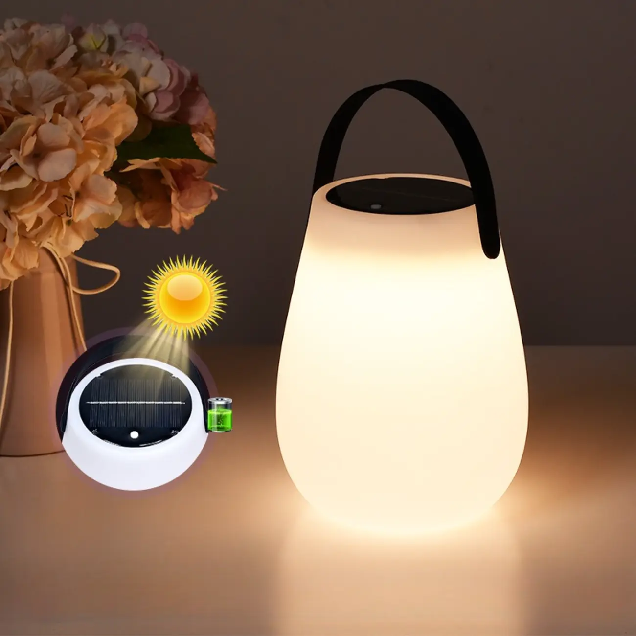 6"/5"/6.5" Solar Waterproof Black Solar Table Lamp with Resin Shade Adapted for LED Bulbs, Light Included Image - 3 | homeyfad