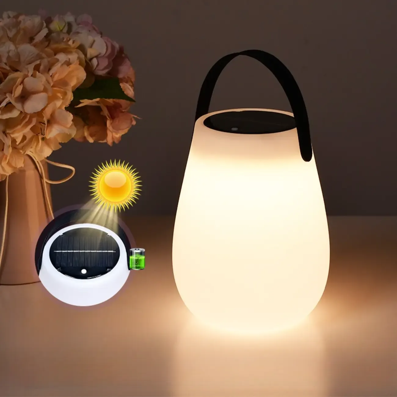 6"/5"/6.5" Solar Waterproof Black Solar Table Lamp with Resin Shade Adapted for LED Bulbs, Light Included Image - 3