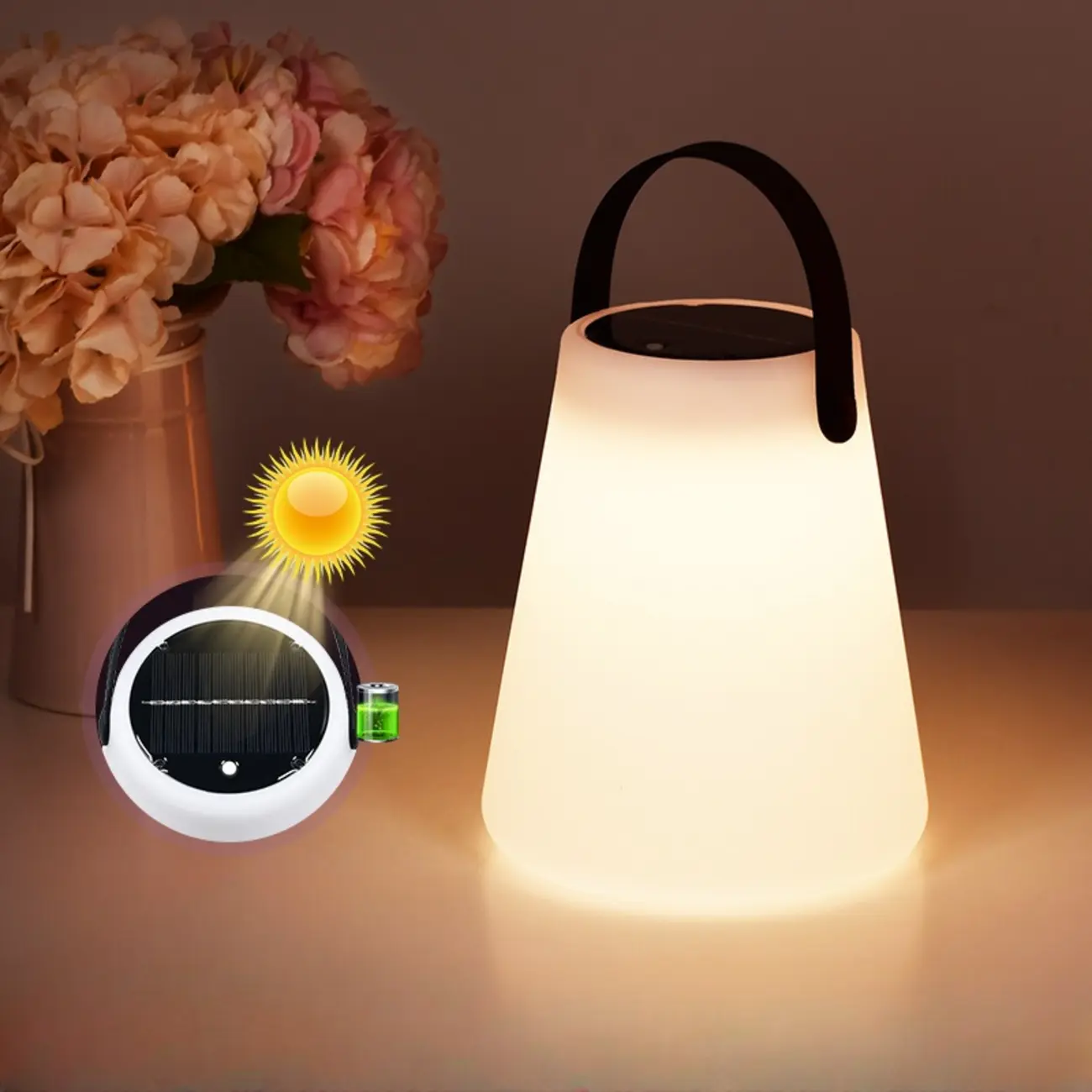 6"/5"/6.5" Solar Waterproof Black Solar Table Lamp with Resin Shade Adapted for LED Bulbs, Light Included Image - 5 | homeyfad