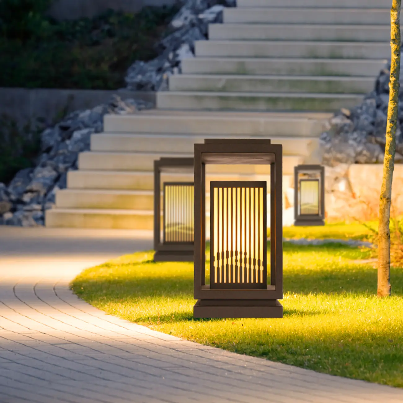 3 Color Light Black Metal Rectangle Solar 10"/18"/8" Solar Table Lamp Adapted for LED Bulbs Image - 1 | homeyfad