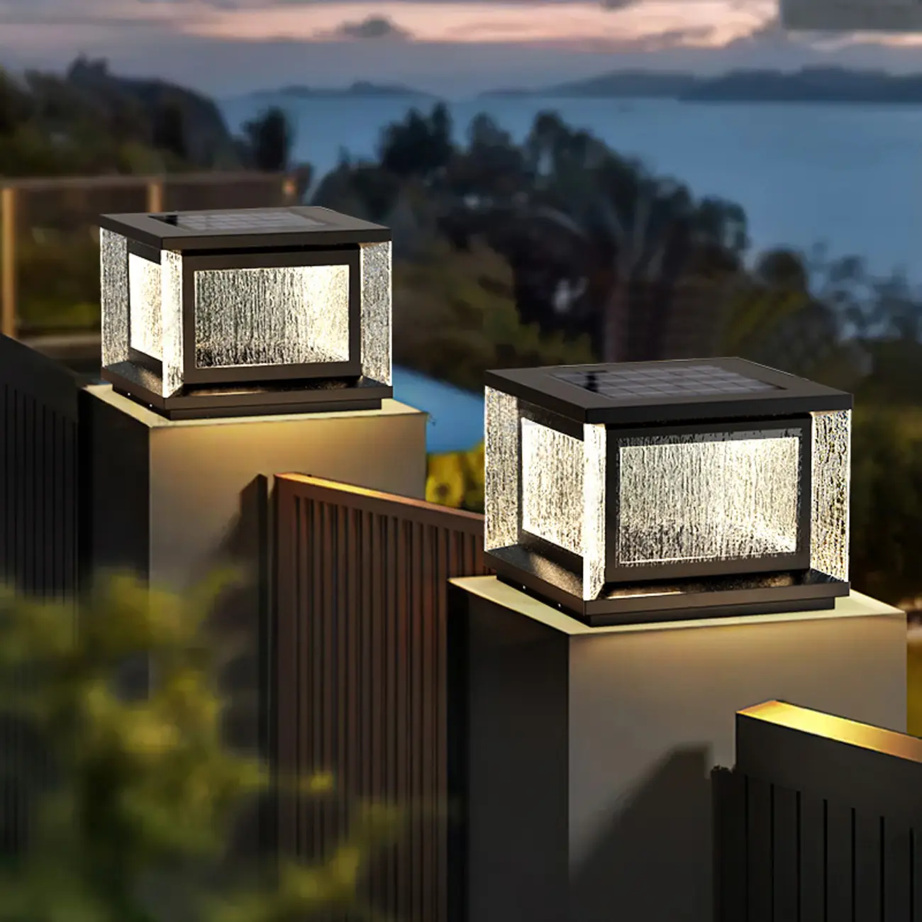 Metal Black Rectangle Solar Post Lights for Outdoor Image - 1 | homeyfad