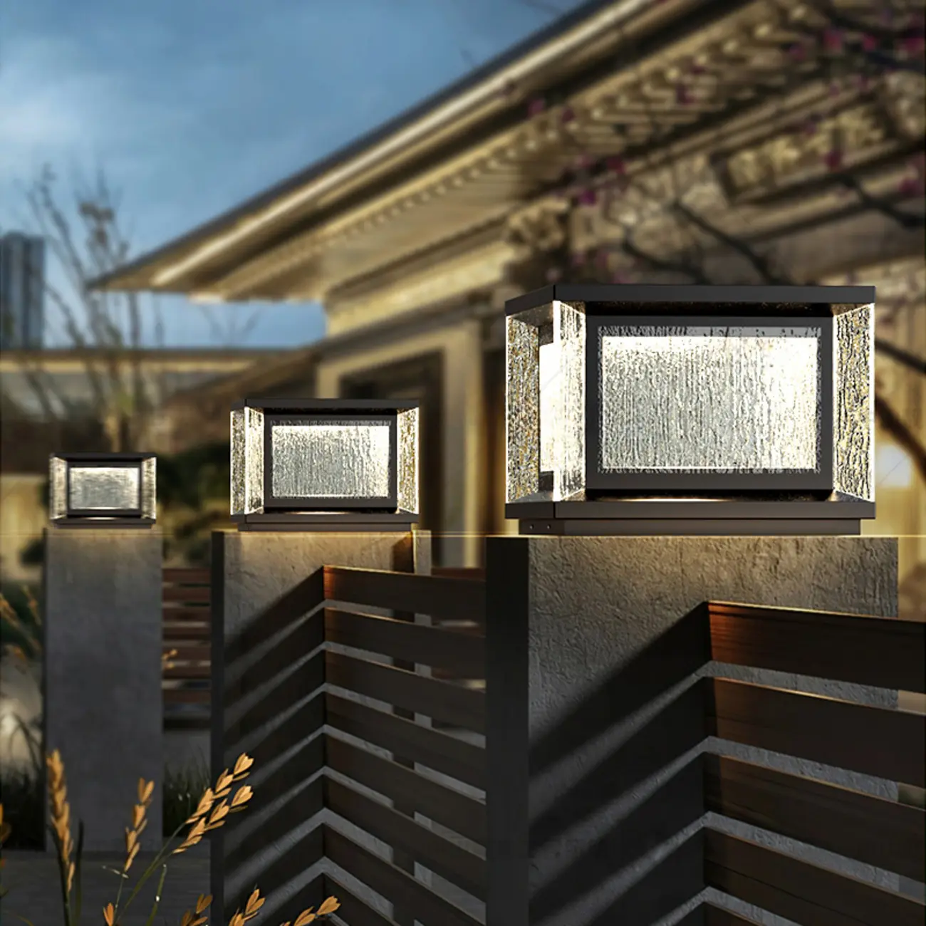 Metal Black Rectangle Solar Post Lights for Outdoor Image - 2 | homeyfad