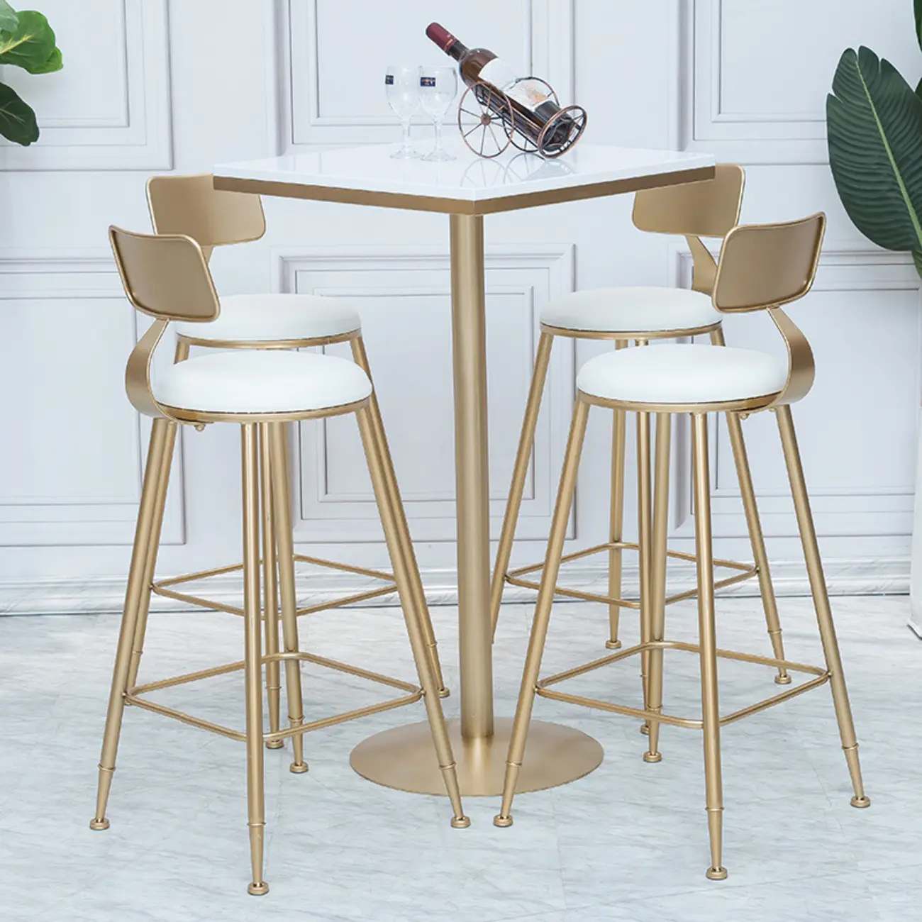 Elegant Bistro Pub Set with Foot Pedestal Cushioned Stools Image - 1 | homeyfad