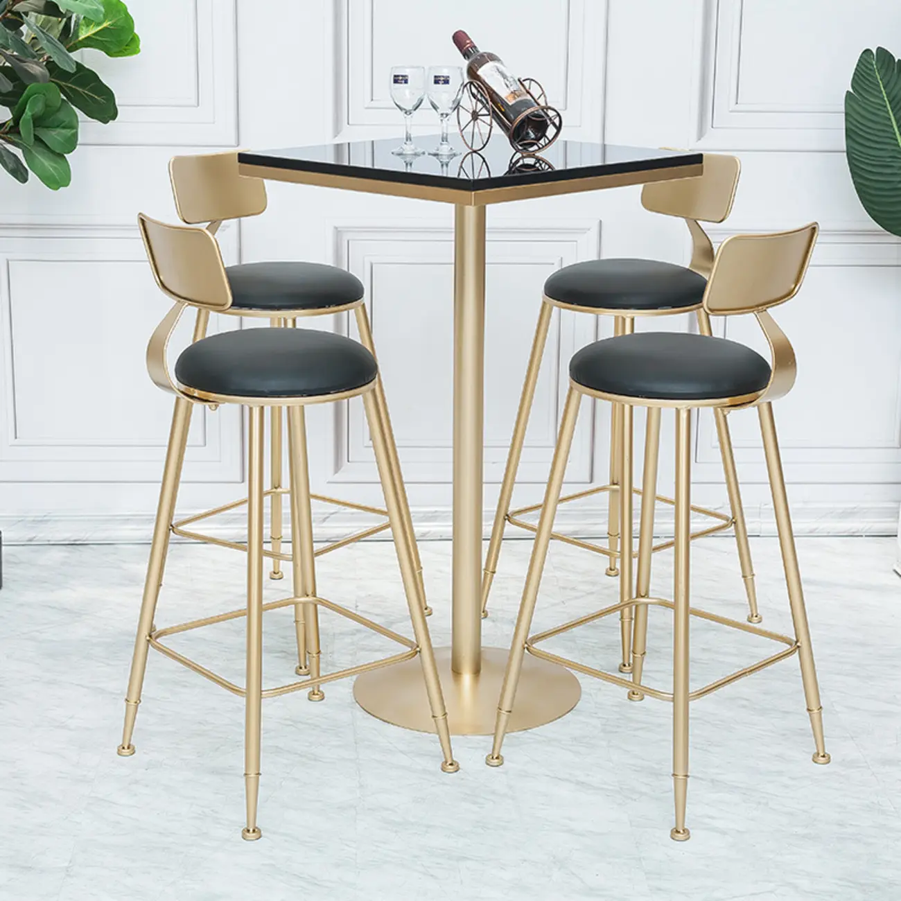 Elegant Bistro Pub Set with Foot Pedestal Cushioned Stools Image - 2 | homeyfad