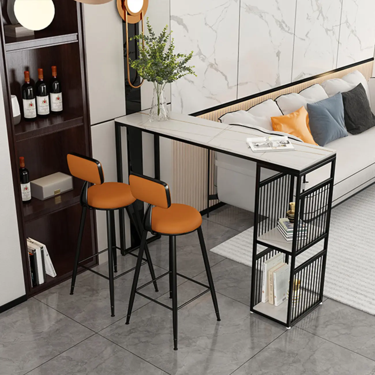 Modern Rectangle Stone Pub Table with Storage Shelf Image - 1 | homeyfad