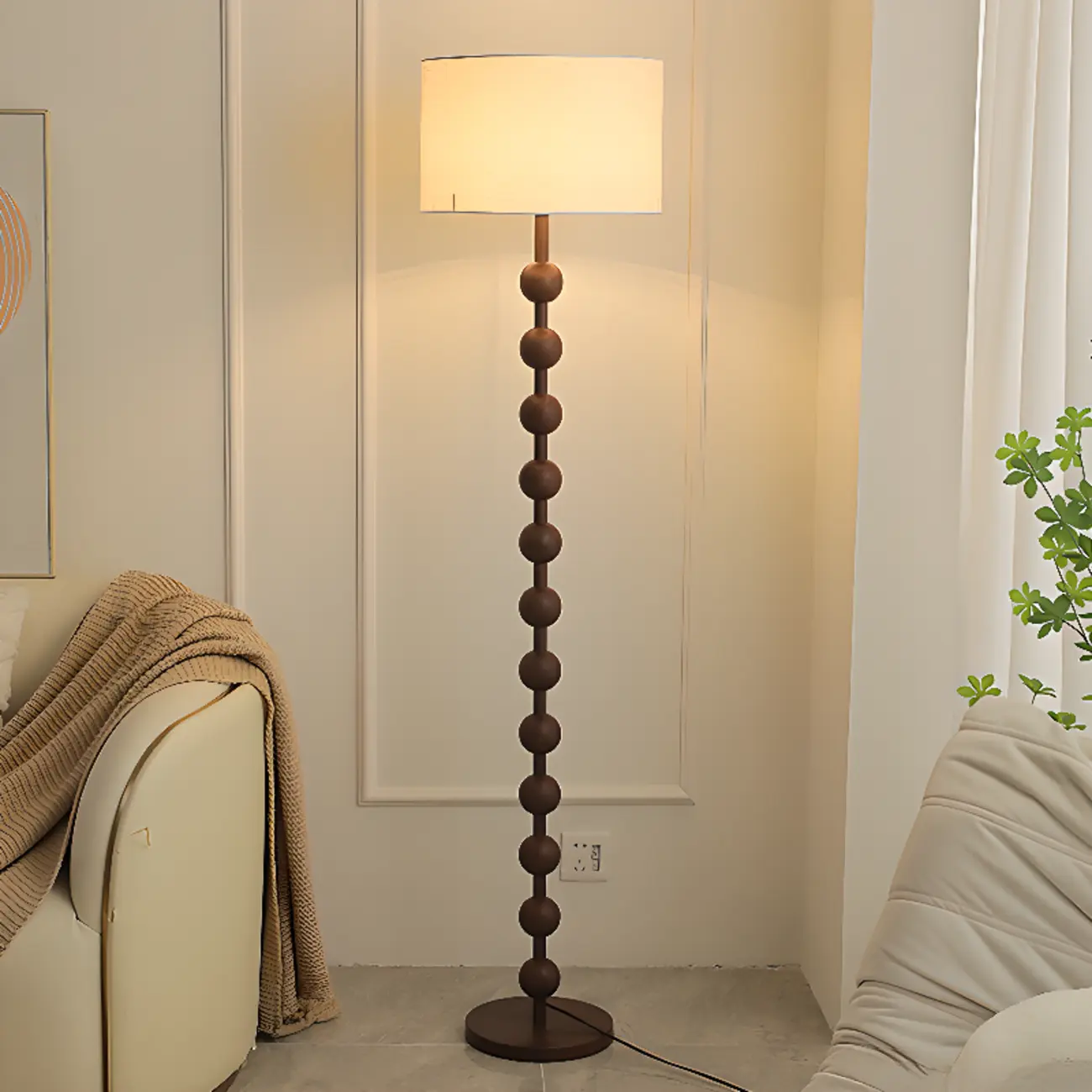 Stacked Ball Wood Floor Lamp with Fabric Shade for Living Room Image - 1 | homeyfad