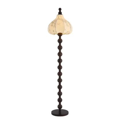 Stacked Ball Wood Floor Lamp with Fabric Shade for Living Room Image - 2