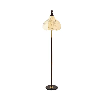 Stacked Ball Wood Floor Lamp with Fabric Shade for Living Room Image - 3