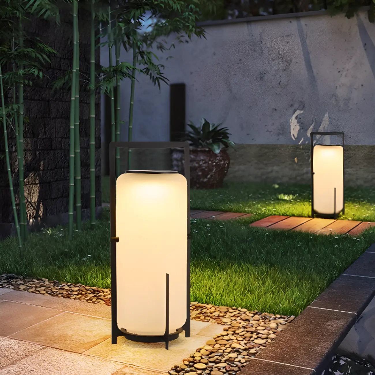 Rechargeable 11"/8.5"/7.5" Outdoor Solar Table Lamp with White Glass Shade Adapted for LED Bulbs, Light Included Image - 6 | homeyfad