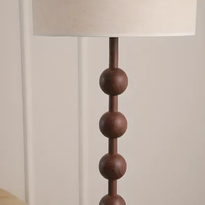 Stacked Ball Wood Floor Lamp with Fabric Shade for Living Room Image - 7