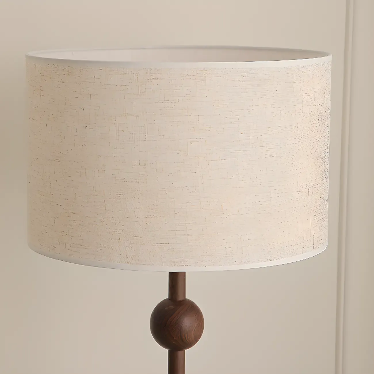 Stacked Ball Wood Floor Lamp with Fabric Shade for Living Room Image - 8