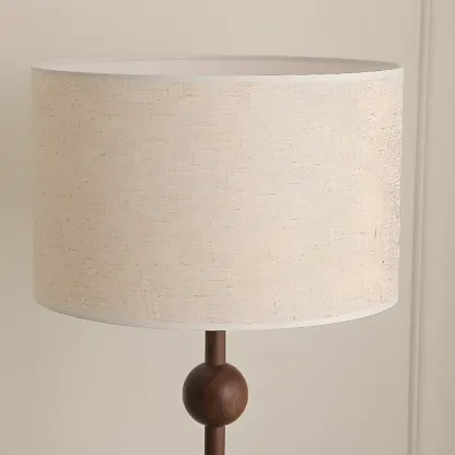 Stacked Ball Wood Floor Lamp with Fabric Shade for Living Room Image - 8