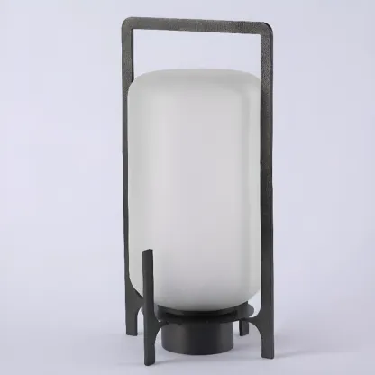 Rechargeable 11"/8.5"/7.5" Outdoor Solar Table Lamp with White Glass Shade Adapted for LED Bulbs, Light Included Image - 9