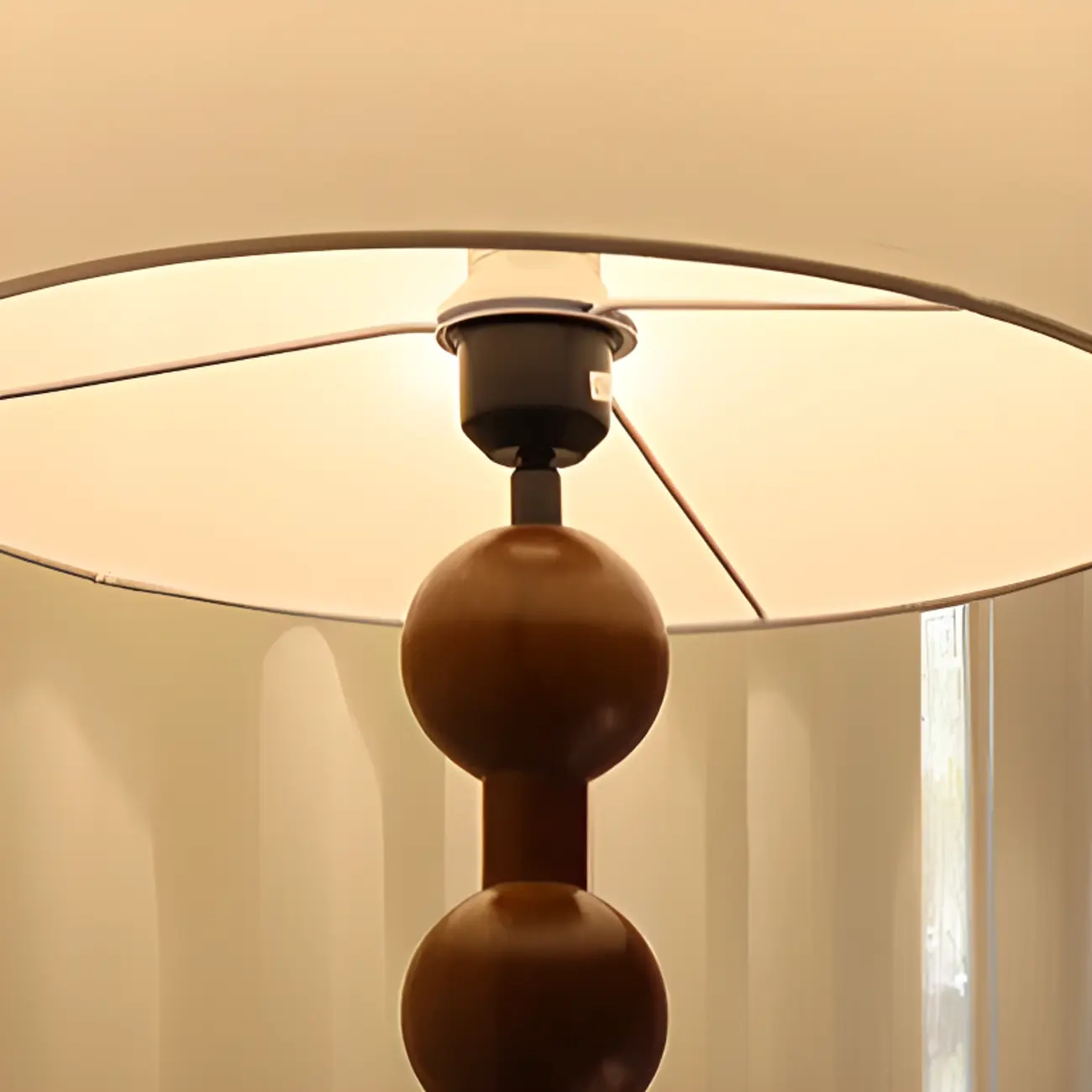 Stacked Ball Wood Floor Lamp with Fabric Shade for Living Room Image - 11 | homeyfad