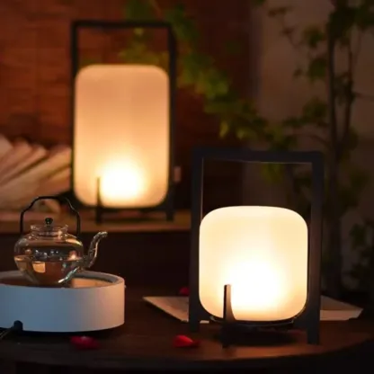 Rechargeable 11"/8.5"/7.5" Outdoor Solar Table Lamp with White Glass Shade Adapted for LED Bulbs, Light Included Image - 12