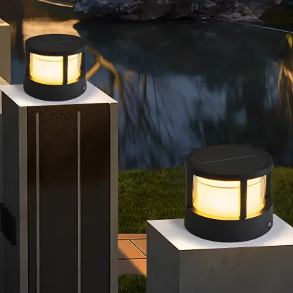 7"/5.5" Black Metal Solar Warm Light Patio Solar Table Lamp Adapted for LED Bulbs, Light Included Image - 5
