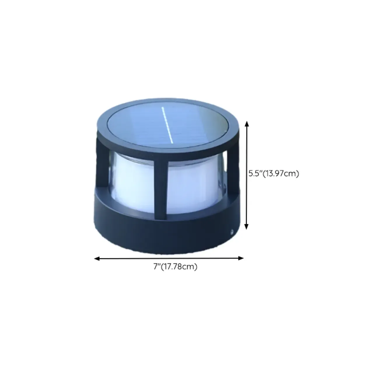 7"/5.5" Black Metal Solar Warm Light Patio Solar Table Lamp Adapted for LED Bulbs, Light Included #size