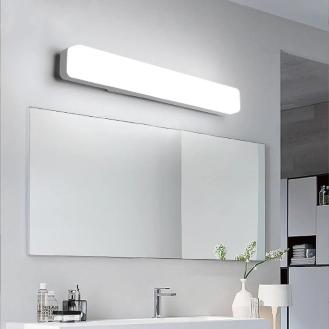 Rectangle Modern Vanity Light with White Shade for Bathroom Image - 1 | homeyfad