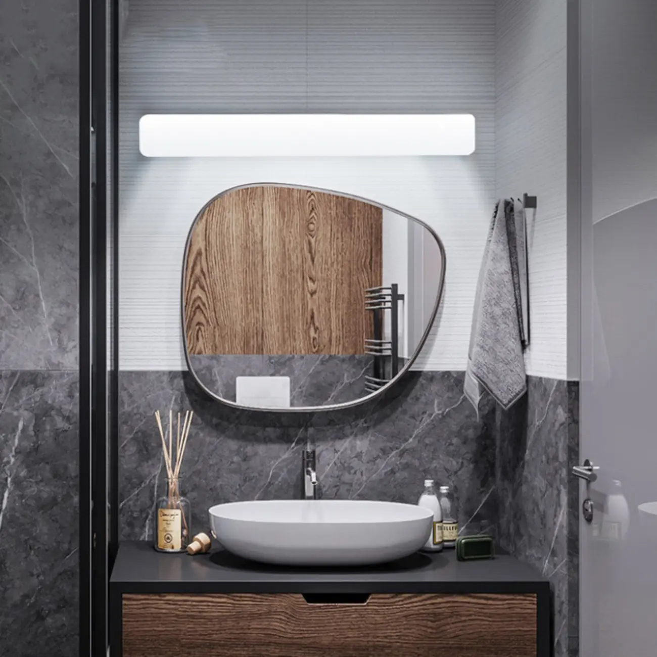 Rectangle Modern Vanity Light with White Shade for Bathroom Image - 2 | homeyfad