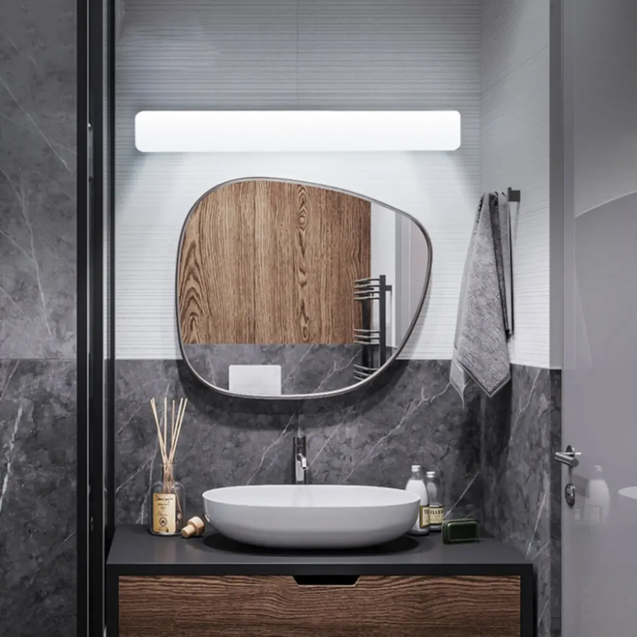 Rectangle Modern Vanity Light with White Shade for Bathroom Image - 2