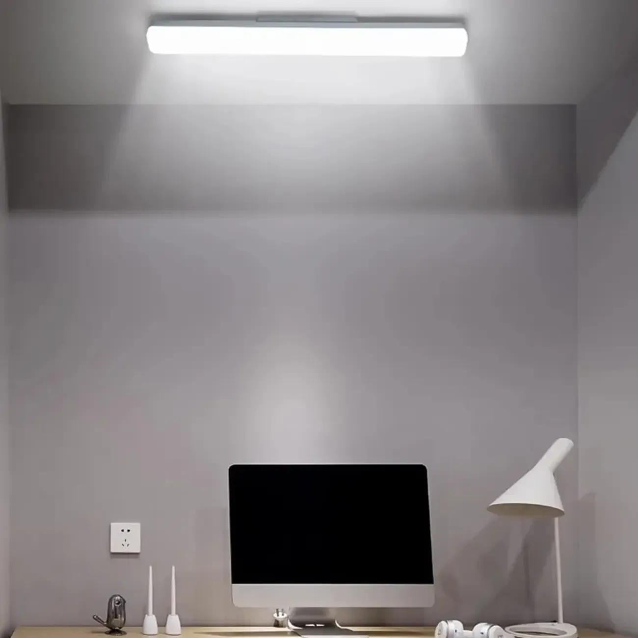 Rectangle Modern Vanity Light with White Shade for Bathroom Image - 5