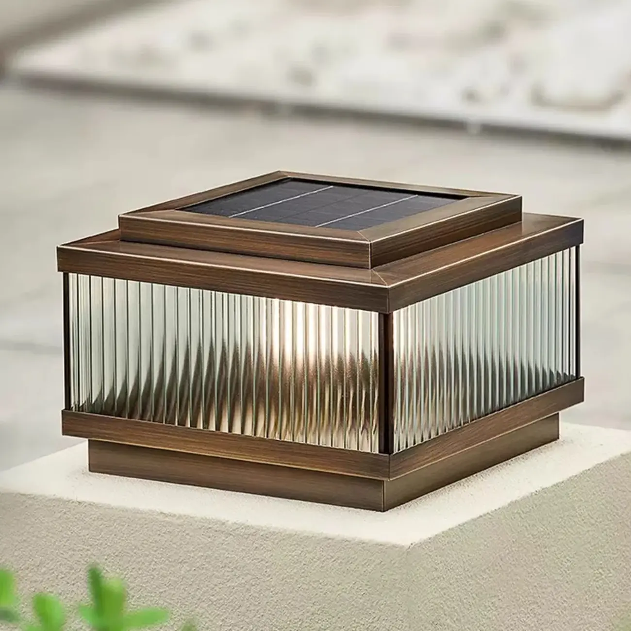 Bronze Metal Rectangle Shape Solar Patio Solar Table Lamp Adapted for LED Image - 1 | homeyfad