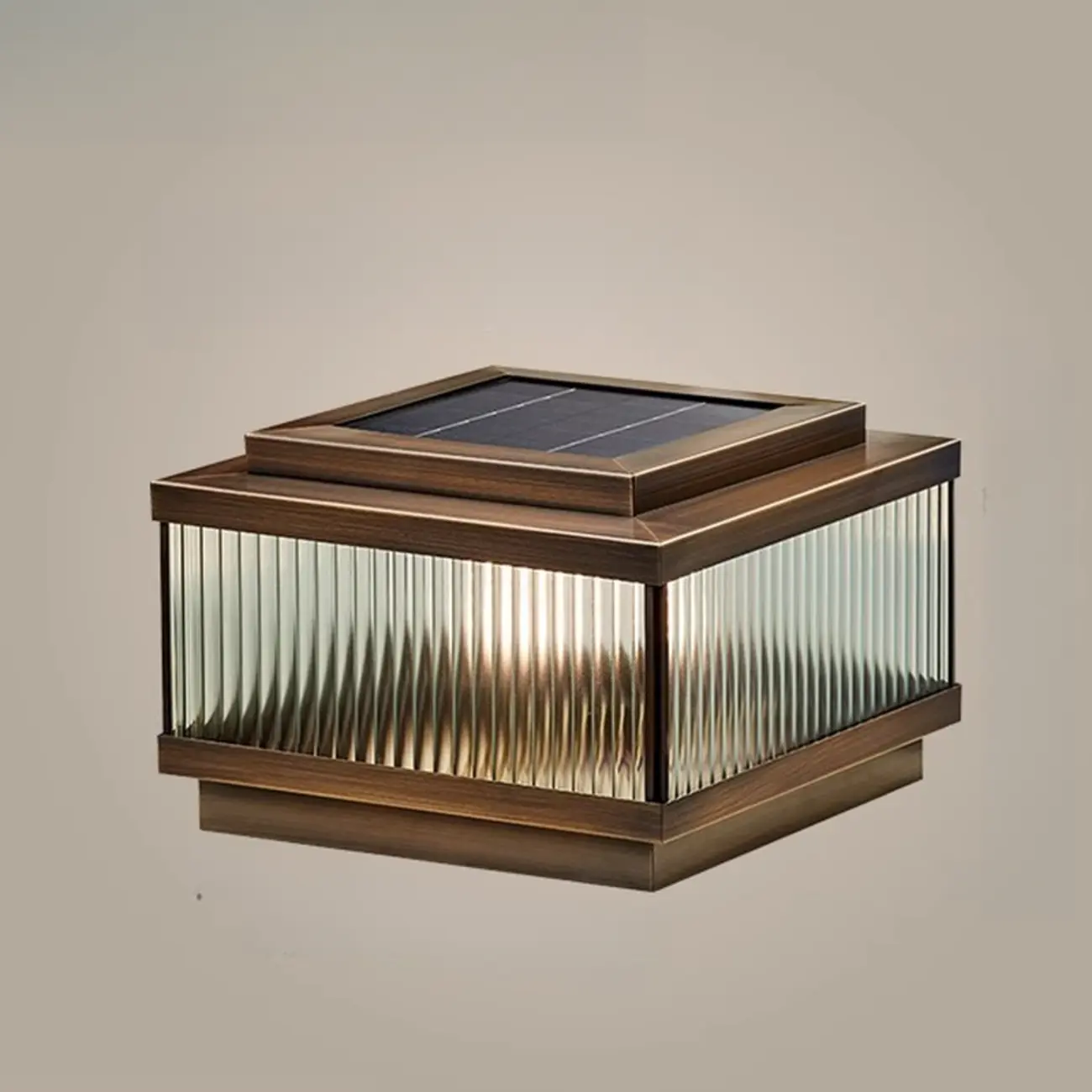 Bronze Metal Rectangle Shape Solar Patio Solar Table Lamp Adapted for LED Image - 2 | homeyfad