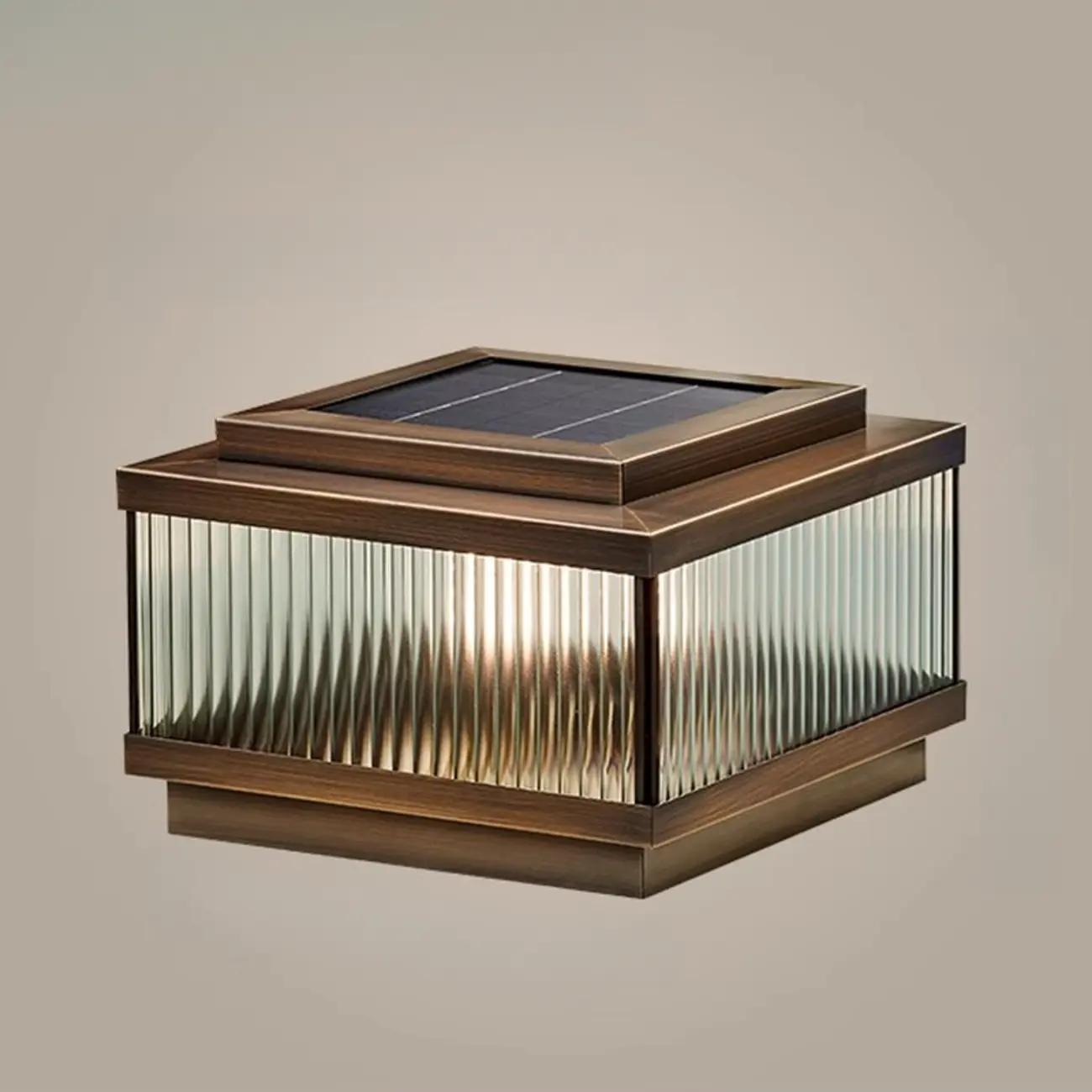 Bronze Metal Rectangle Shape Solar Patio Solar Table Lamp Adapted for LED Image - 3 | homeyfad