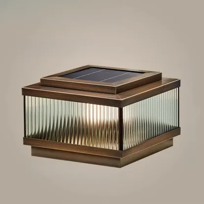 Bronze Metal Rectangle Shape Solar Patio Solar Table Lamp Adapted for LED Image - 3