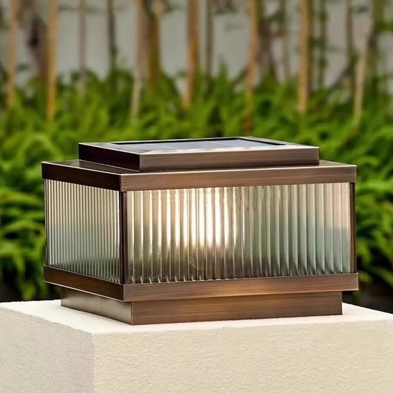 Bronze Metal Rectangle Shape Solar Patio Solar Table Lamp Adapted for LED Image - 4 | homeyfad
